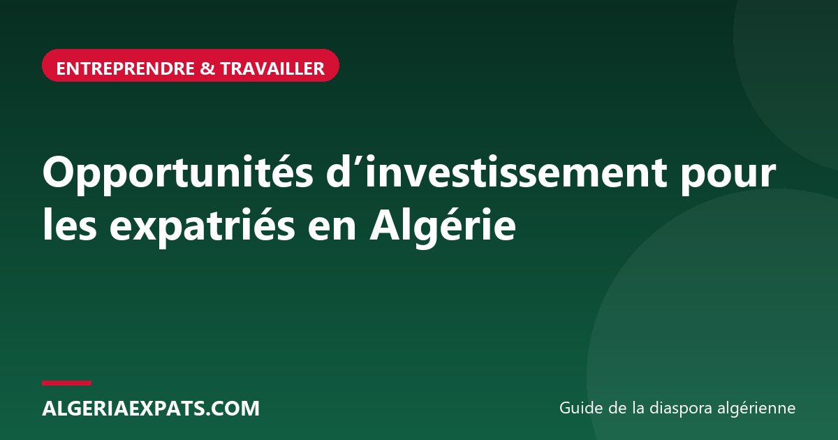 Opportunités d’investissement pour les expatriés en Algérie