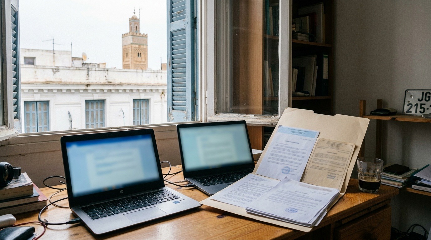 Bureau à domicile avec documents fiscaux français et algériens