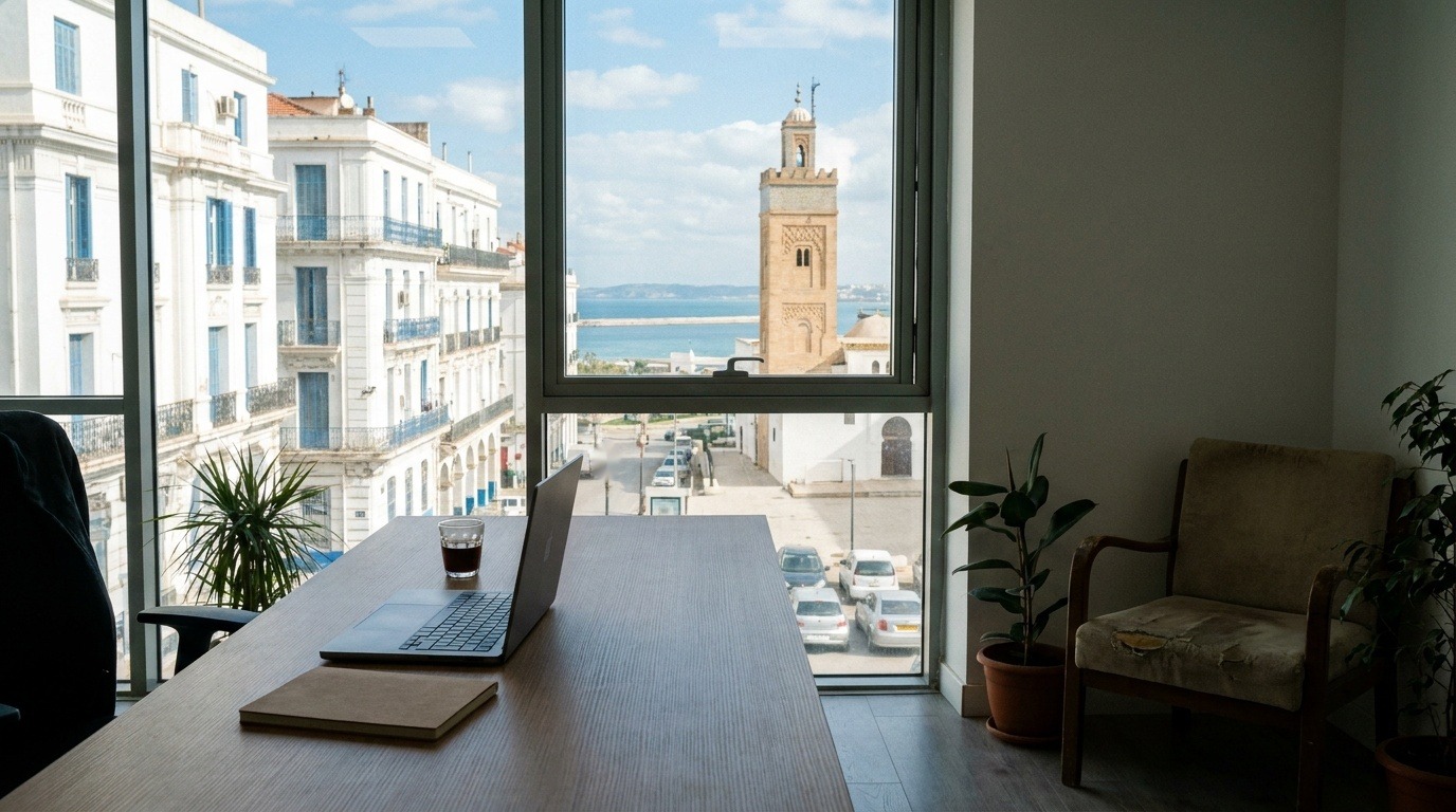 Bureau moderne avec vue sur la baie d'Alger