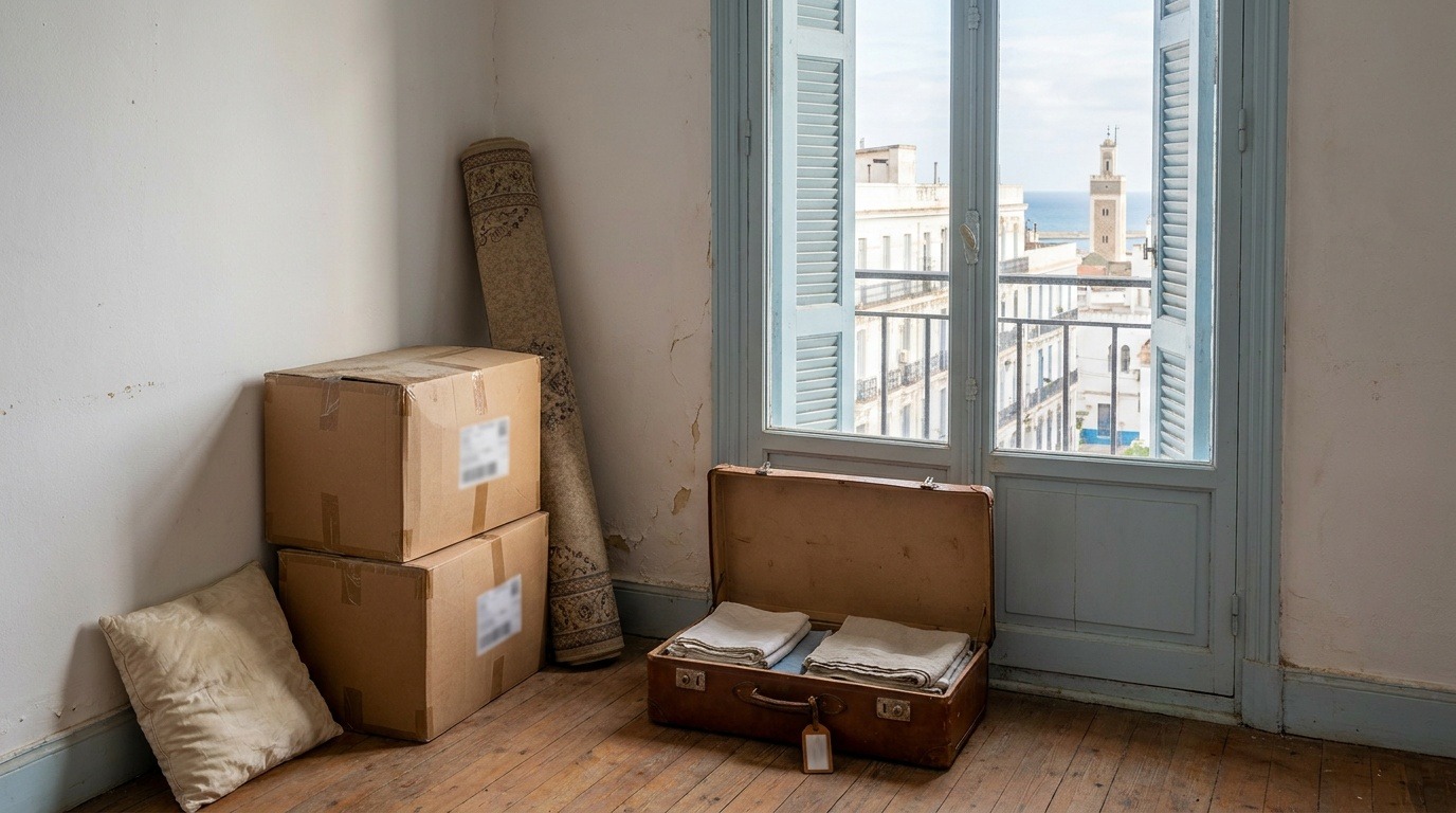 Cartons de déménagement dans un appartement à Alger