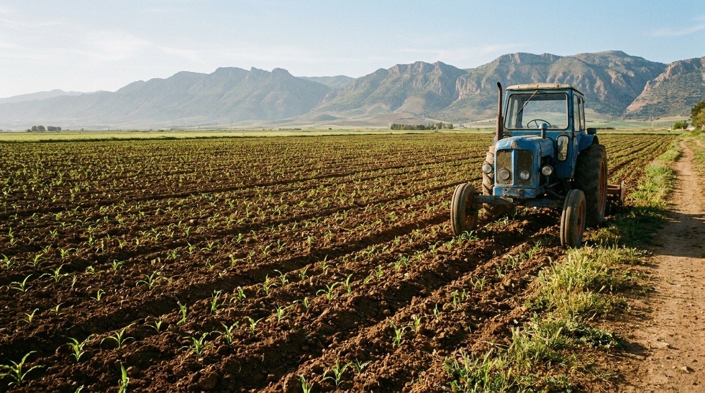 Champ cultivé et tracteur en Algérie