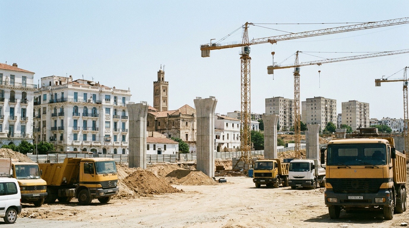Chantier d'infrastructure routière en Algérie