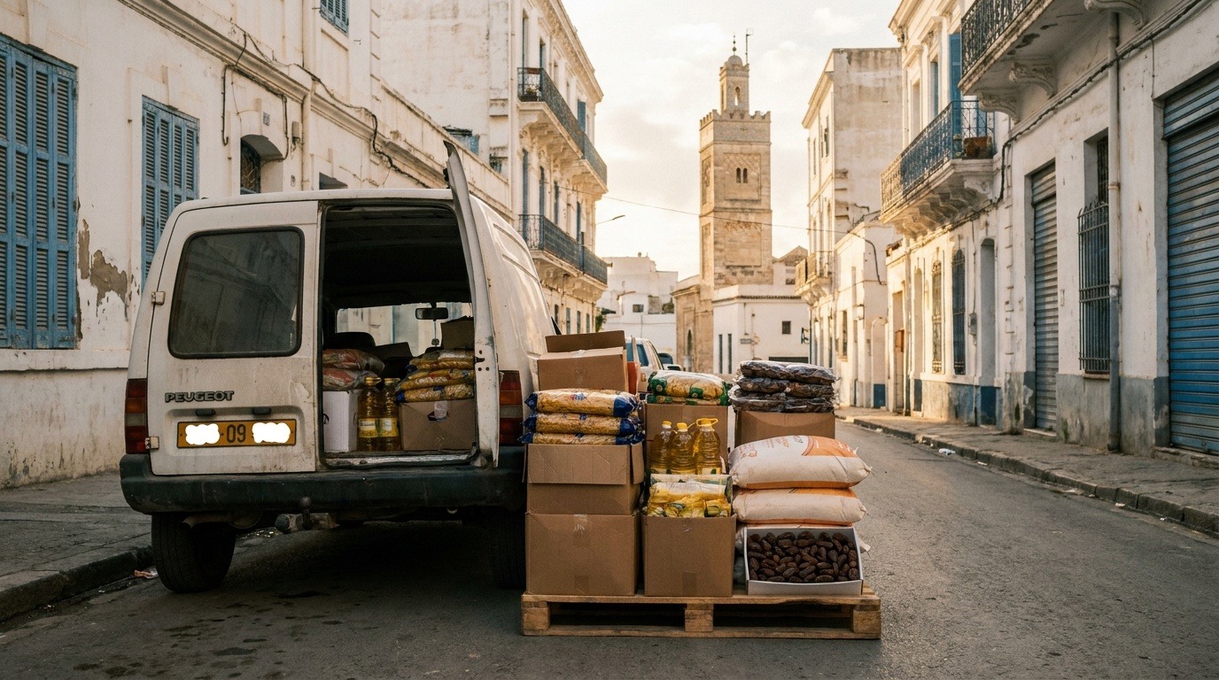 Colis alimentaires prêts à être distribués