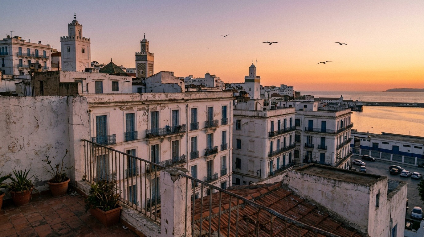 Coucher de soleil sur la baie d'Alger depuis la Casbah