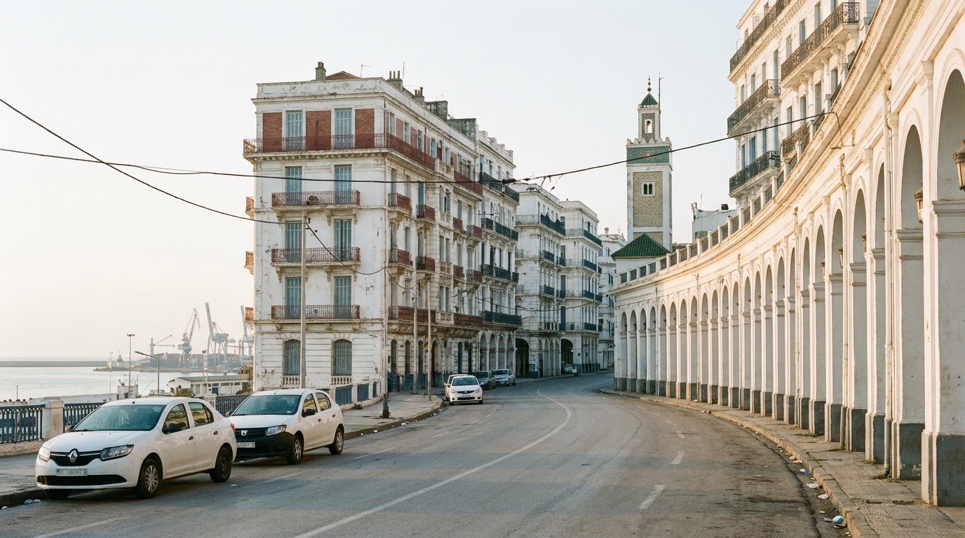 Front de mer d'Alger avec ses arcades et le port
