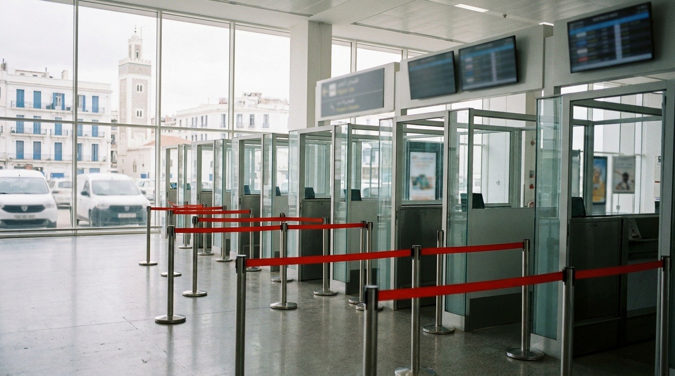 Guichets de contrôle des passeports à l'aéroport d'Alger