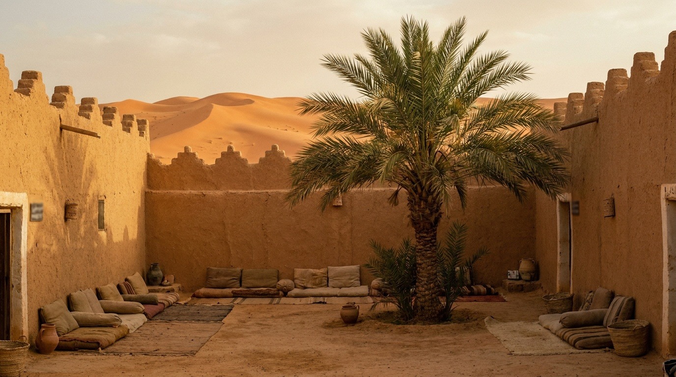 Maison d'hôtes traditionnelle dans une oasis du Sahara