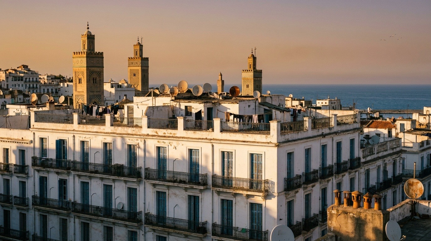 Minarets d'Alger au coucher du soleil