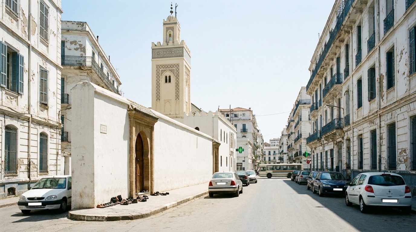 Mosquée d'Alger au minaret carré et boulevard
