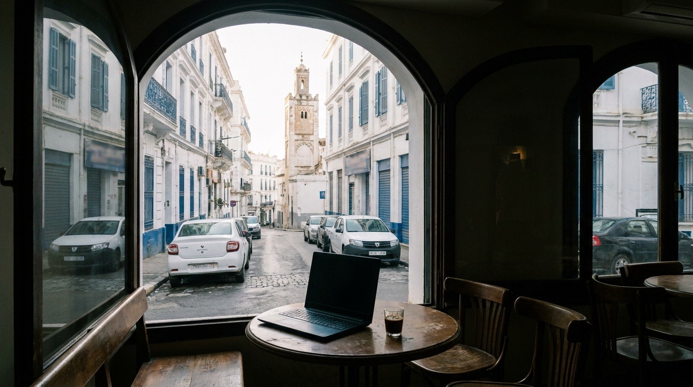 Ordinateur portable sur une table de café à Alger