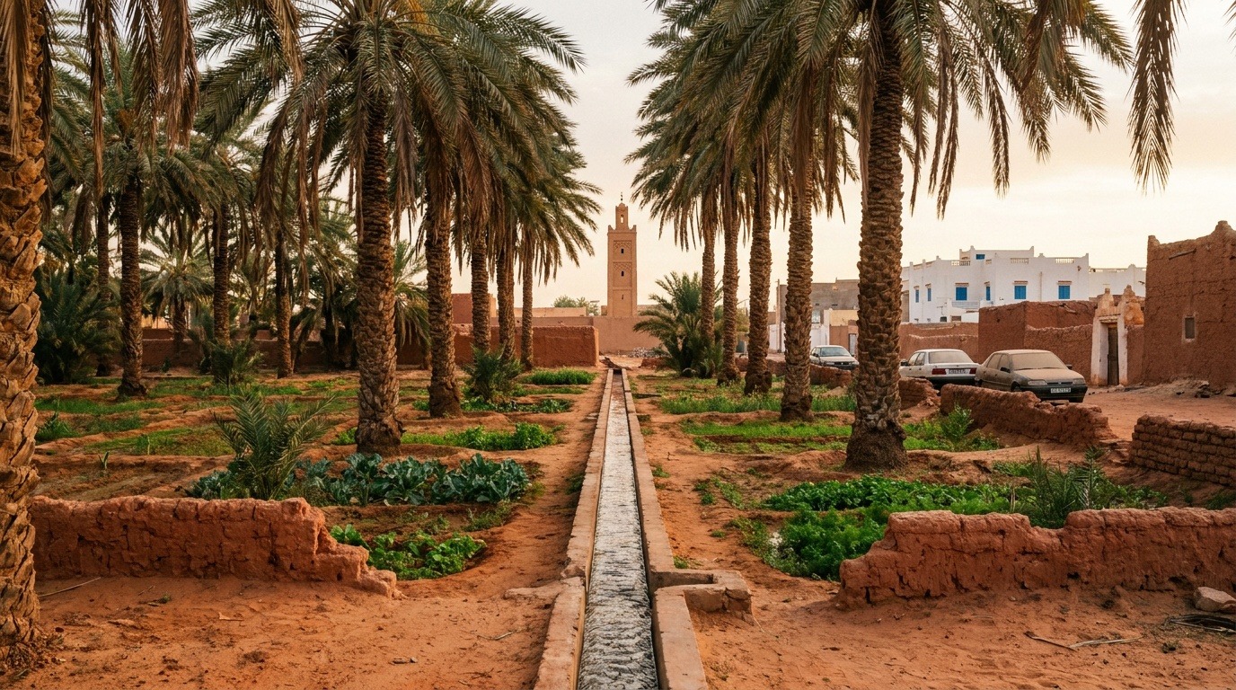Palmeraie irriguée dans le Sud algérien