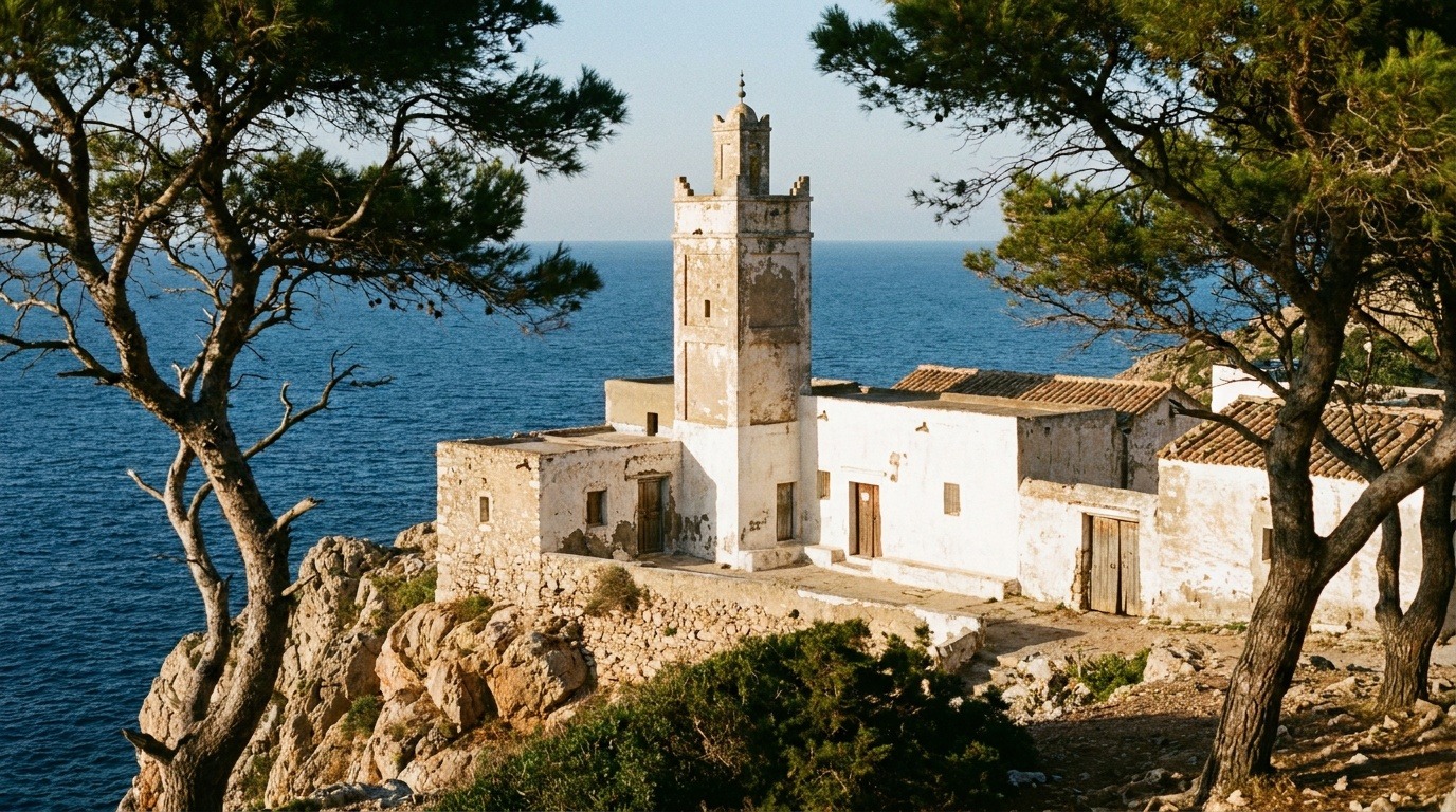 Petite mosquée blanche au bord de la Méditerranée en Algérie