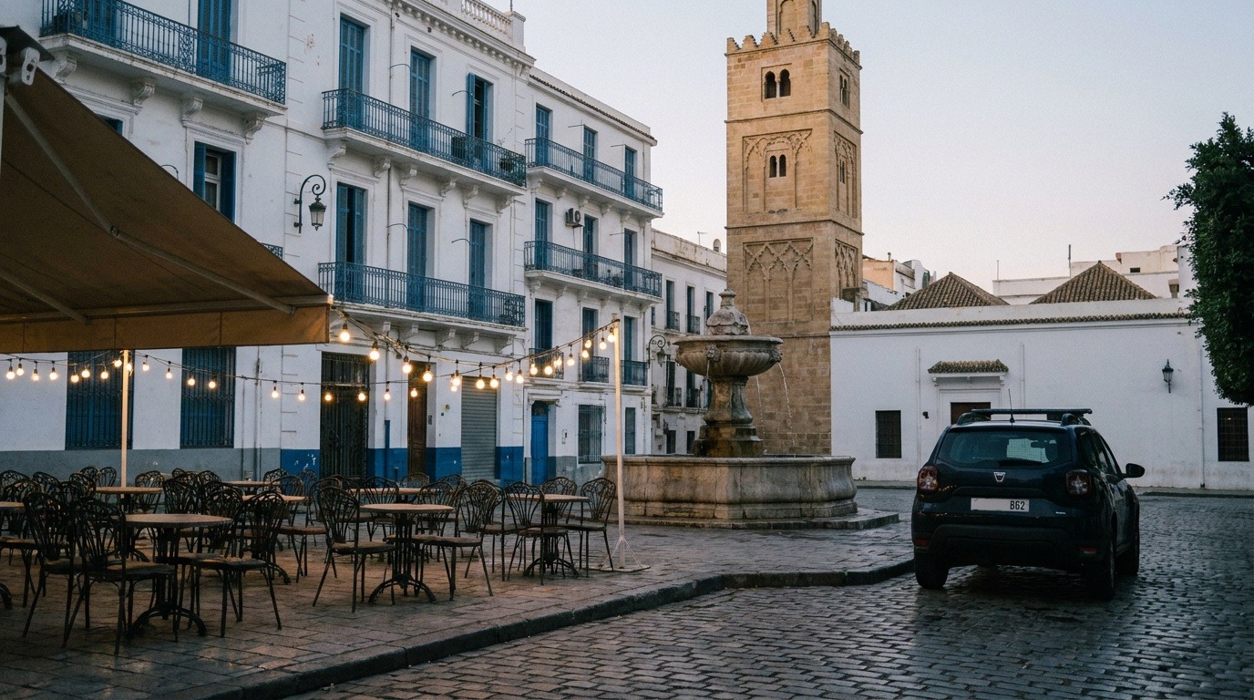 Place publique d'Alger en soirée