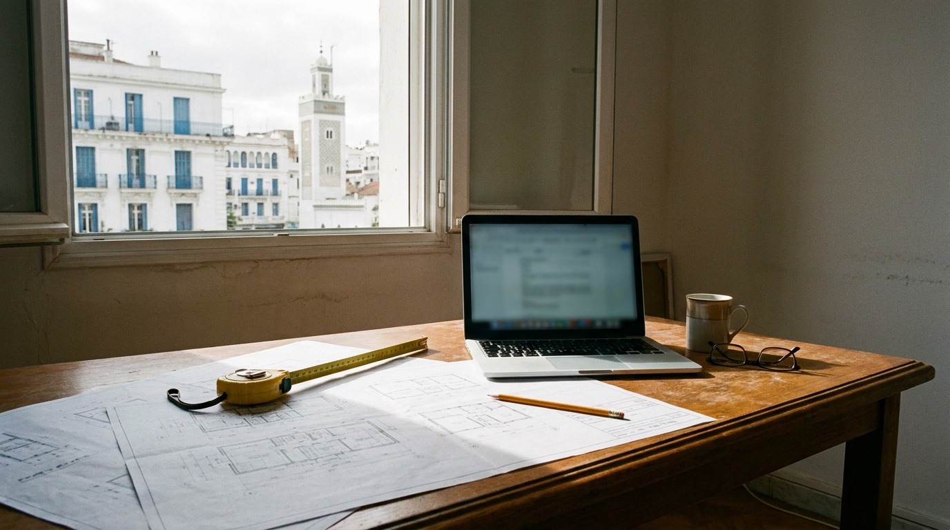 Plans d'architecte sur une table