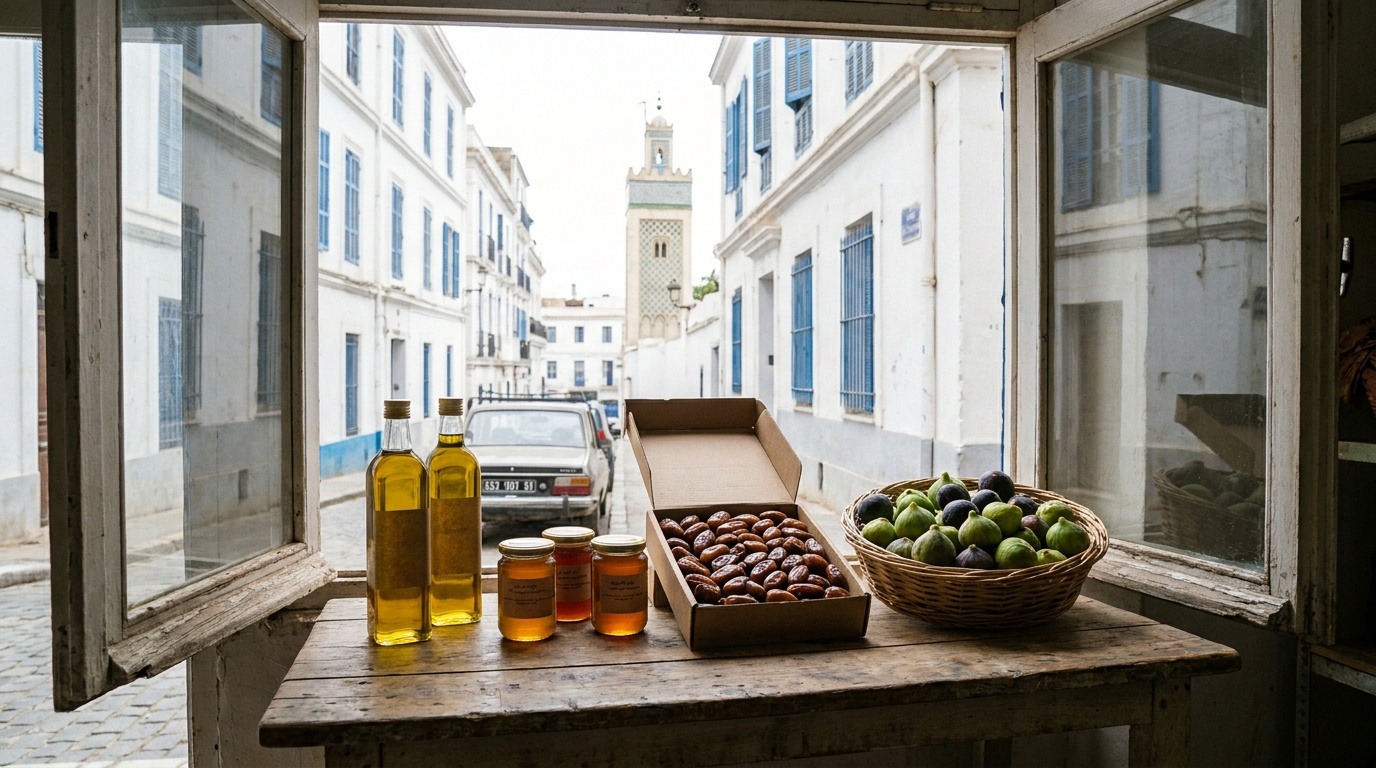 Produits locaux algériens : huile d'olive, miel et dattes
