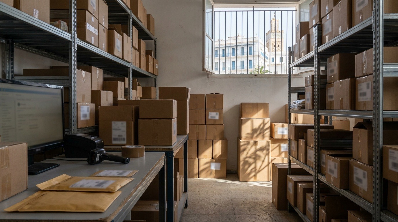 Rayonnages d'un petit entrepôt e-commerce