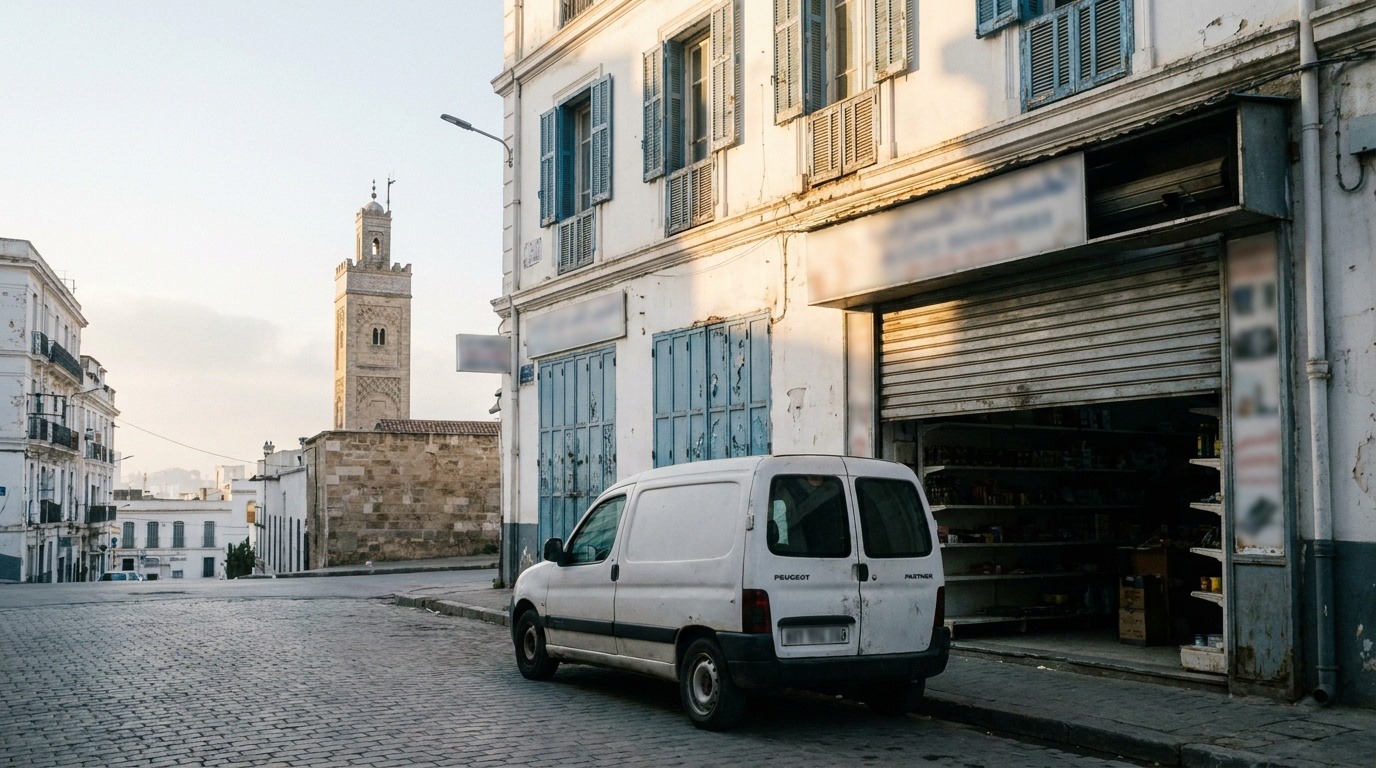 Rideau métallique d'un nouveau commerce à Alger