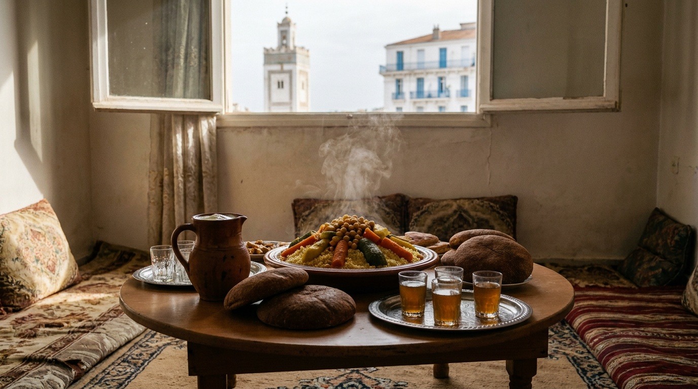 Table familiale algérienne avec couscous