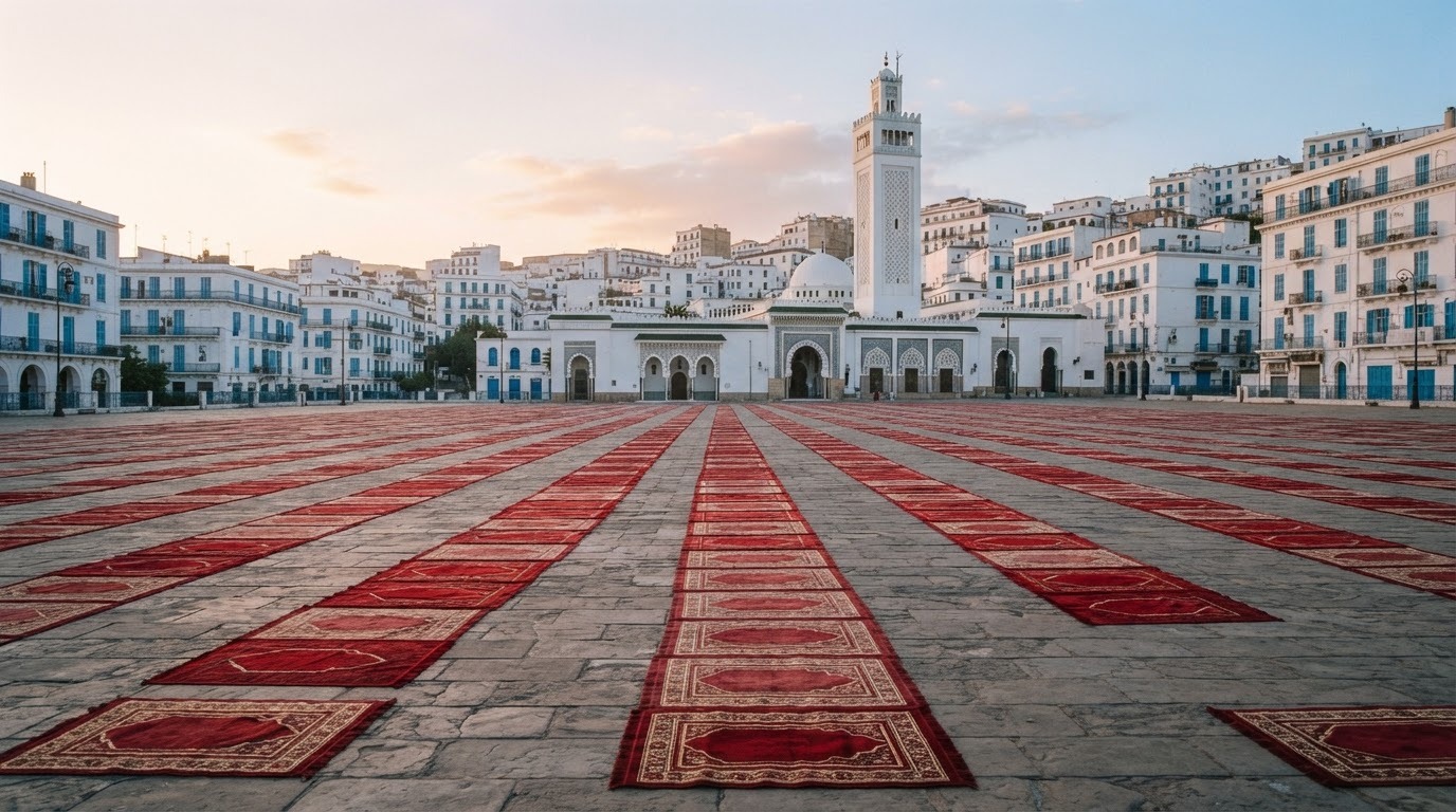 Tapis de prière alignés pour la prière de l'Aïd