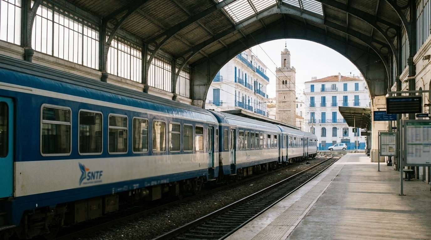 Train à quai dans une gare algérienne