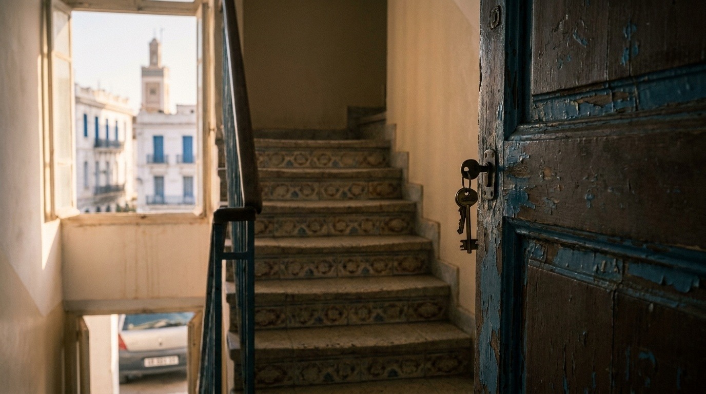 Trousseau de clés sur la porte d'un appartement en Algérie