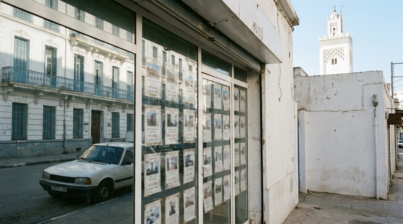 Vitrine d'une agence immobilière à Alger