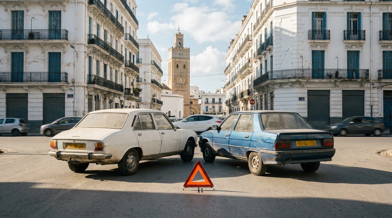 Voitures légèrement accidentées dans une rue d'Alger