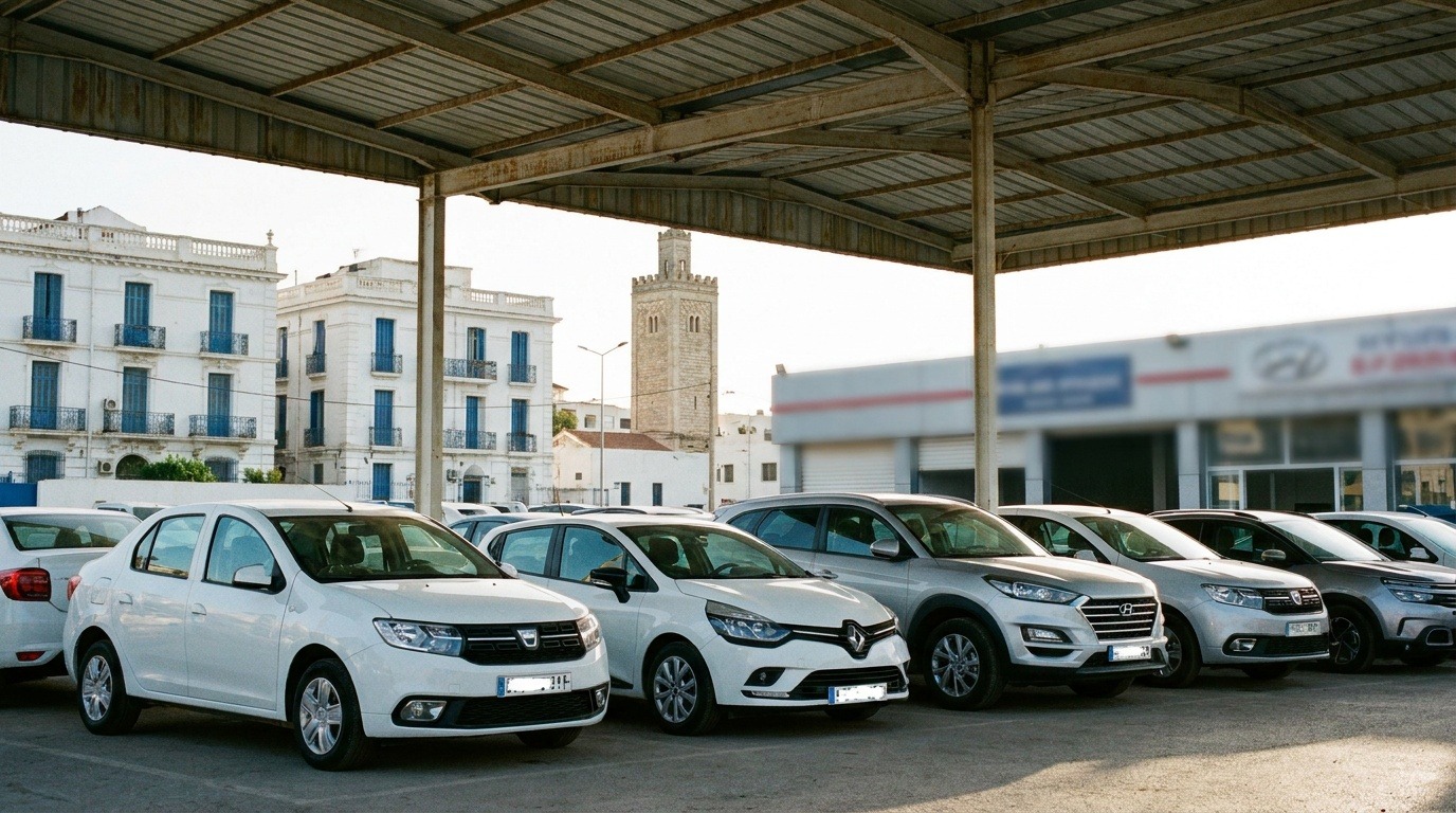 Voitures neuves alignées dans une concession en Algérie