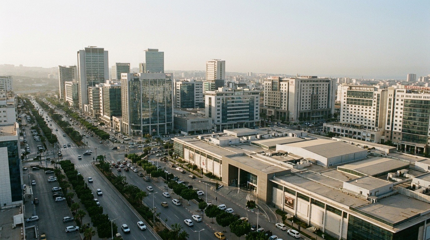 Vue aérienne d'un quartier d'affaires en Algérie