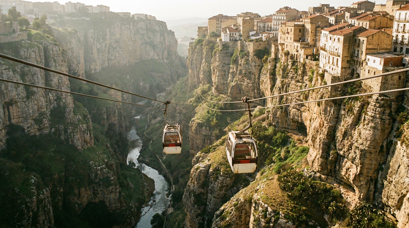 Cabines de la télécabine de Constantine au-dessus des gorges du Rhummel